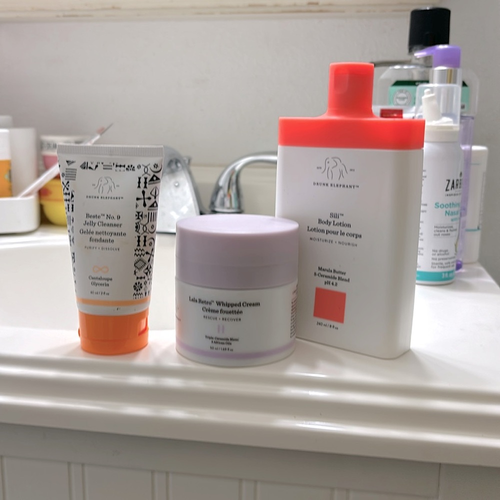 Drunk elephant moisturizer, lotion, and soap trio
